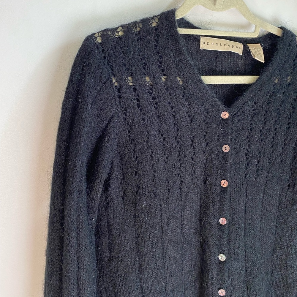 Vintage Apostrophe black mohair cardigan m/L